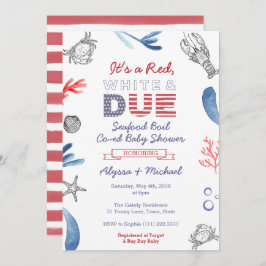 Babydusche mit Meeresfrüchten, rot weiß und rot bl Einladung