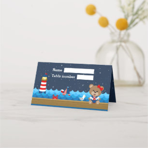 Babydusche mit Nautical Girl Bear Red Navy Platzkarte