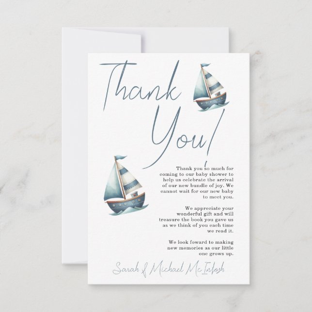 Babydusche mit Nautical Sailboat Danke Karte (Vorderseite)