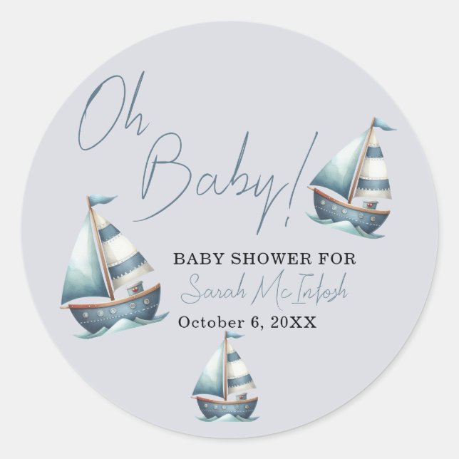 Babydusche mit Nautical Sailboat Runder Aufkleber (Vorderseite)
