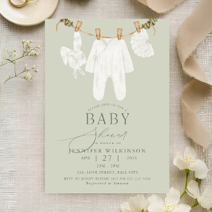 Babydusche mit neutraler Boho Kleidung Einladung