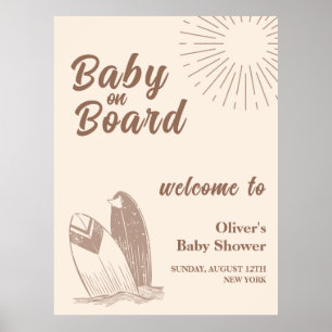 Babydusche mit neutraler Minimal-Boho Surfboard Be Poster