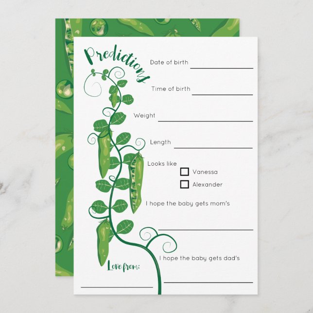 Babydusche mit süßer Erbse Einladung (Vorne/Hinten)