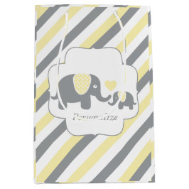 Babydusche mit weißen, gelben und grauen Streifen Mittlere Geschenktüte