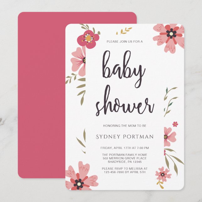 Babydusche Moderne Hübsche Blüte Einladung (Vorne/Hinten)