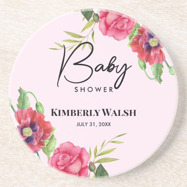 Babydusche Moderne Rosa Blume auf Light Pink Getränkeuntersetzer (Vorne)