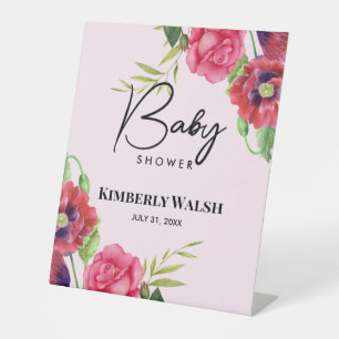 Babydusche Moderne Rosa Blume auf Light Pink Sockelschild
