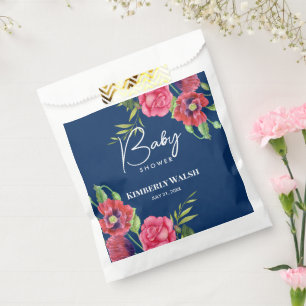 Babydusche Moderne Rosa Blume auf Navy Blue Geschenktütchen