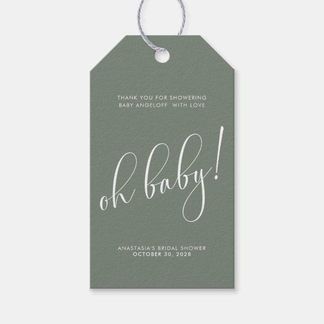Babydusche Moderne Script Sage Fvor Tag Geschenkanhänger (Vorderseite)