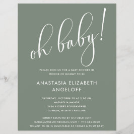 Babydusche Moderne Script Sage Green Einladung Flyer