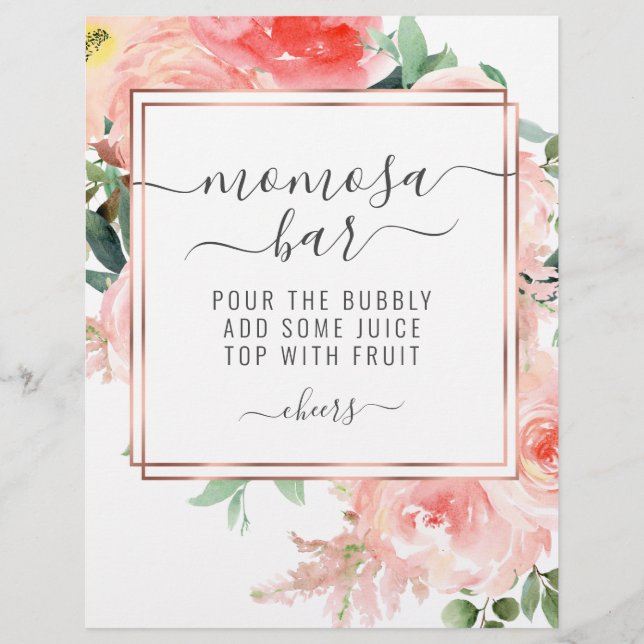 Babydusche Momosa Bar Peach Coral Floral Sign Fl Flyer (Vorne)