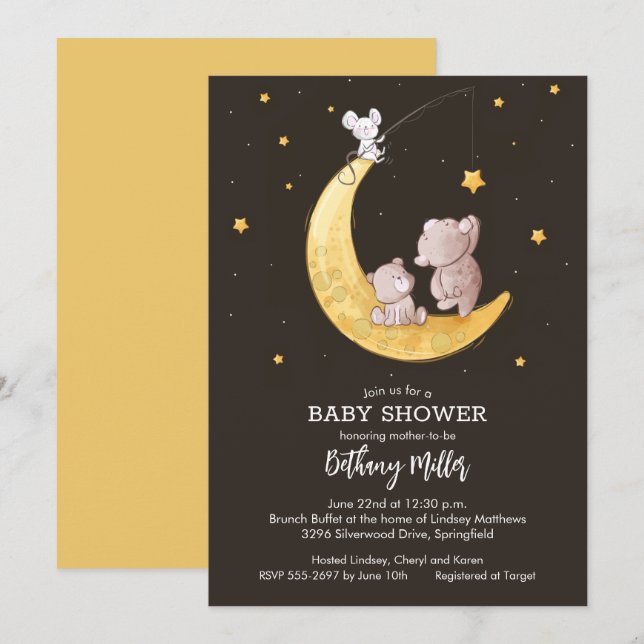 Babydusche "Moon and Stars" Einladung (Vorne/Hinten)