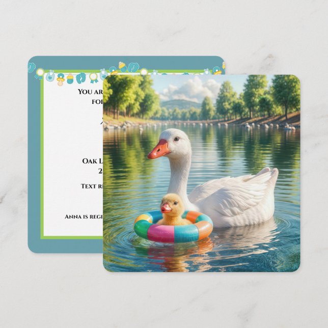Babydusche Mutter Weiße Duck und Duckling Einladung (Vorne/Hinten)