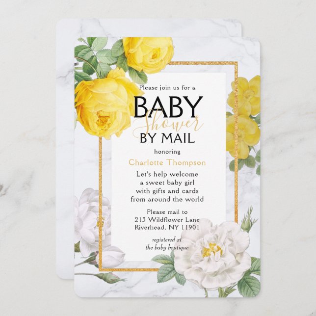 Babydusche nach Mail Gelbe Rose Einladung (Vorne/Hinten)