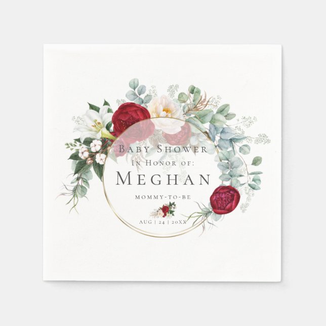 Babydusche Napkins | Lebhafte Red Peony Bouquet Serviette (Vorderseite)