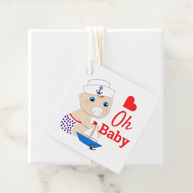 Babydusche Nautical Boys Niedlich Sailor Blue Geschenkanhänger (Beispiel)