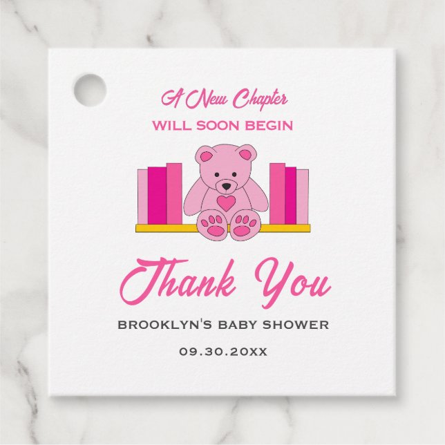 Babydusche Neues Kapitel Storybook Rosa Teddy Bear Geschenkanhänger (Vorderseite)