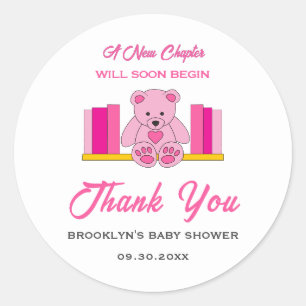 Babydusche Neues Kapitel Storybook Rosa Teddy Bear Runder Aufkleber