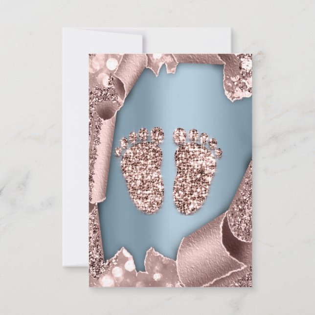 Babydusche New Girl Boy Feet Glam Rose Blue 3D Einladung (Rückseite)