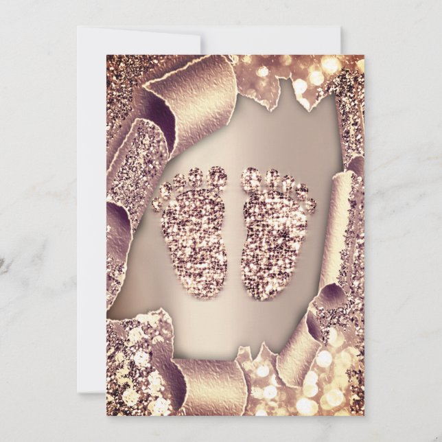 Babydusche New Girl Boy Feet Glamour Rose 3D VIP Einladung (Rückseite)