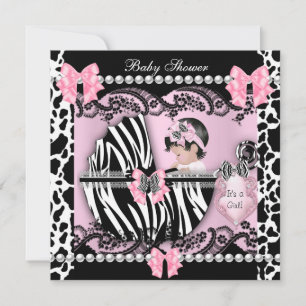 Babydusche Niedlich Baby Girl Pink Zebra Kuh Leder Einladung