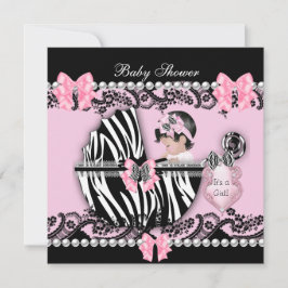 Babydusche Niedlich Baby Girl Pink Zebra Lace 2 Einladung