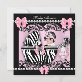 Babydusche Niedlich Baby Girl Pink Zebra Lace Einladung