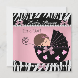 Babydusche Niedlich Baby Girl Pink Zebra Print Einladung