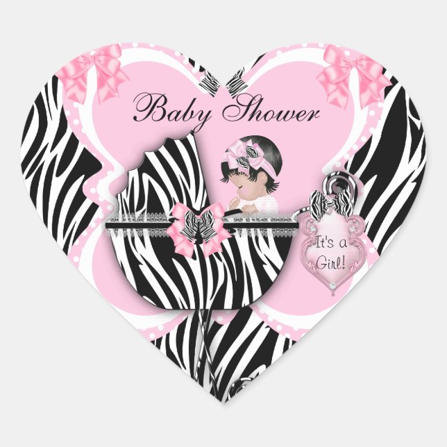 Babydusche Niedlich Baby Girl Pink Zebra Spots Herz-Aufkleber