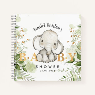 Babydusche Niedlich Elephant Green Gästebuch Notizbuch