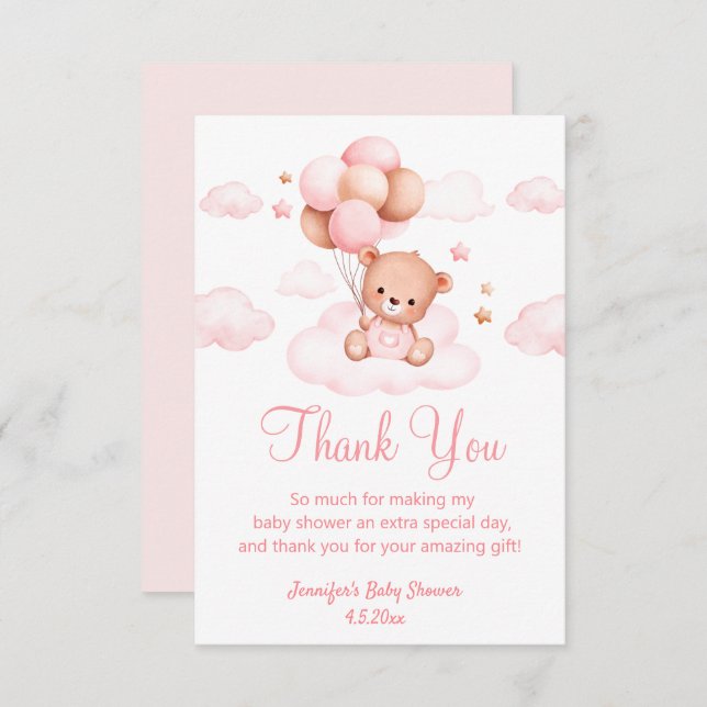 Babydusche niedlich gebacken pink dankeskarte (Vorne/Hinten)