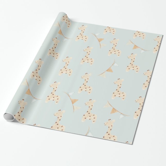Babydusche niedlich Giraffe Geschenkpapier (Ungerollt)