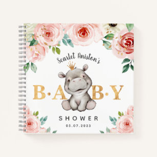 Babydusche Niedlich Hippo Floral Gästebuch Notizbuch