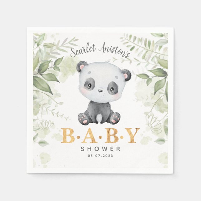 Babydusche Niedlich Panda Eucalipt Greenery Serviette (Vorderseite)