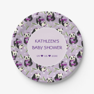 Babydusche Niedlich Panda Pale Lilac Muster Pappteller