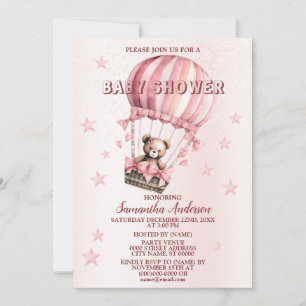 Babydusche Niedlich Pink Teddy Bären Hot Air Ballo Einladung