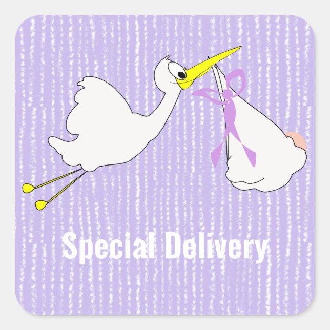 Babydusche Niedlich Stork Gender Neutral Quadratischer Aufkleber (Vorderseite)