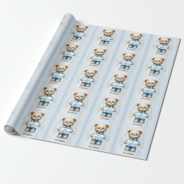 Babydusche Niedlich Teddy Bear Blue Floral Schöne Geschenkpapier