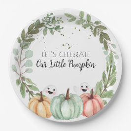 Babydusche Niedlich zwischen Wasserfarbenkürbis Pappteller