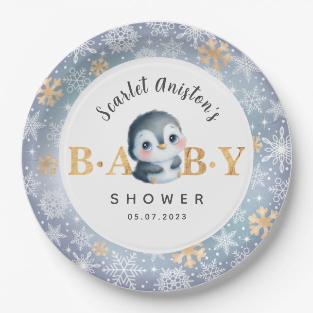 Babydusche Niedliche Pinguin Papier Teller (Vorderseite)