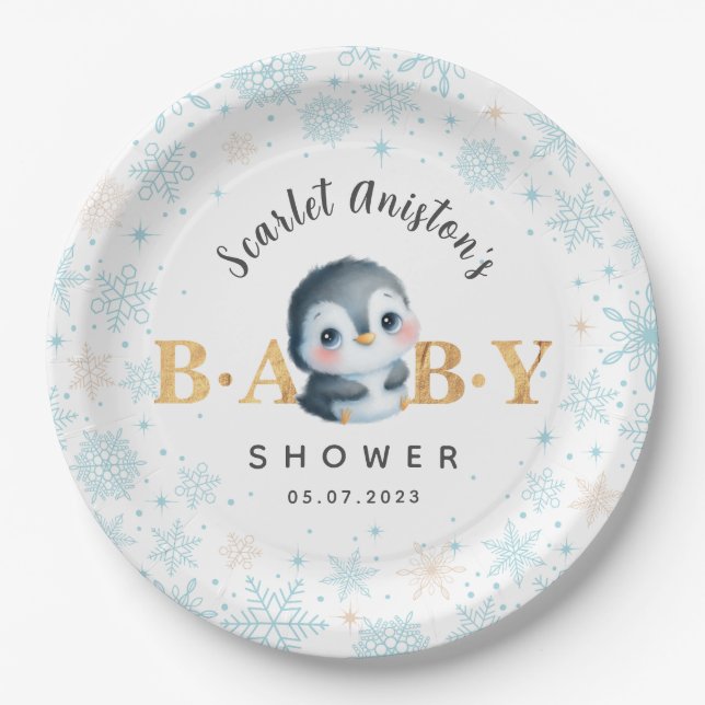 Babydusche Niedliche Pinguin Papier Teller (Vorderseite)