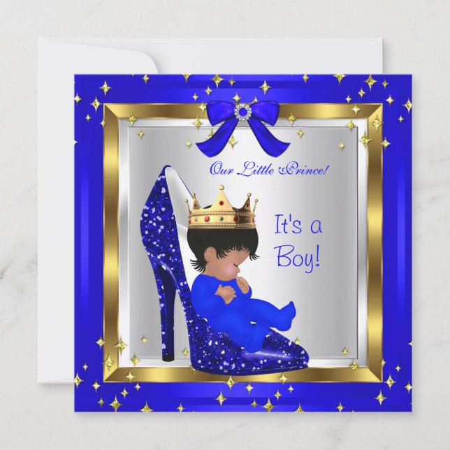 Babydusche Niedlicher Junge Prince Royal Blue Shoe Einladung (Vorderseite)