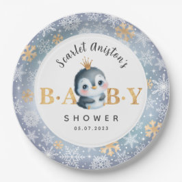 Babydusche Niedlicher Pinguin mit Kronpapier-Telle Pappteller