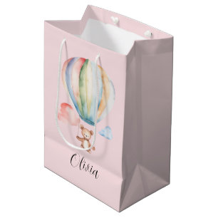Babydusche, niedlicher Teddybär mit Heißluftballon Mittlere Geschenktüte