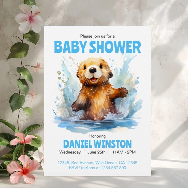 Babydusche Niedliches Meer Otter in Wasser Persona Einladung (Von Creator hochgeladen)