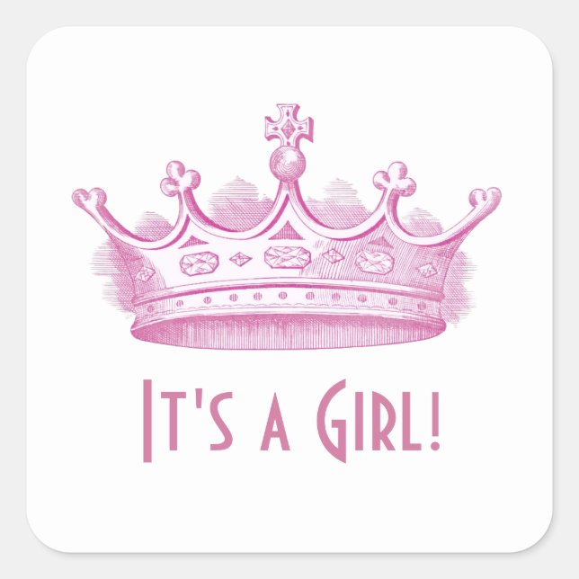 Babydusche oder Ankündigung Rosa Krone A02 Quadratischer Aufkleber (Vorderseite)