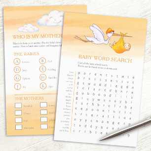 Babydusche Orange Wortsuche Babyspiel Flyer