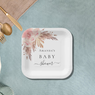 Babydusche Pampas Gras Rose Goldflorchen weiß Pappteller