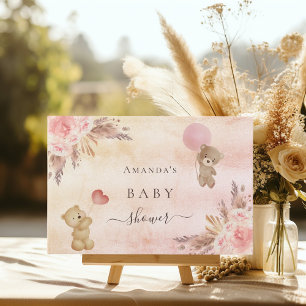 Babydusche Pampas Gras Rose Teddybär Gästebuch