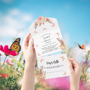 Babydusche Pampas Schmetterling Blumenbillard Tomb All In One Einladung